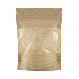 Дой-пак бумажный крафт с окном с замком zip-lock 160*250+(40+40) 90мм уп 10шт