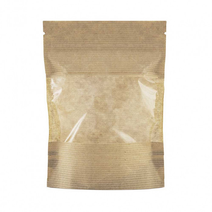 Дой-пак бумажный крафт с окном с замком zip-lock 160*250+(40+40) уп 10шт