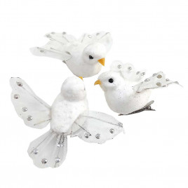 Птичка белая со стразами на зажиме размер 8*10см