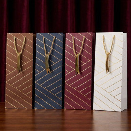 Пакет под бутылку ЛЮКС Золотая диагональ размер 14*37*12см