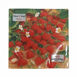 Салфетки бумажные с рисунком Земляника 33*33см 2-х слойные 20шт
