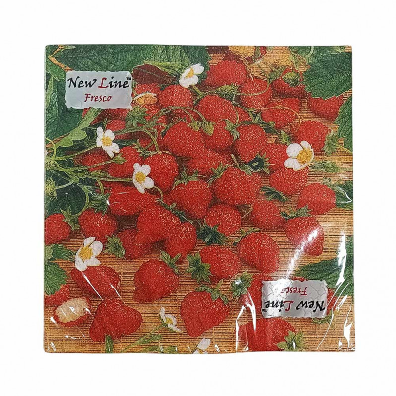 Салфетки бумажные с рисунком Земляника 33*33см 2-х слойные 20шт