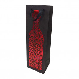 Пакет под бутылку ЛЮКС Черный с метал рисунком размер 12*36*9см 