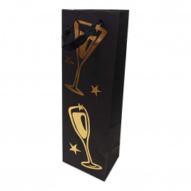 Пакет под бутылку ЛЮКС Черный с метал рисунком размер 12*36*9см 