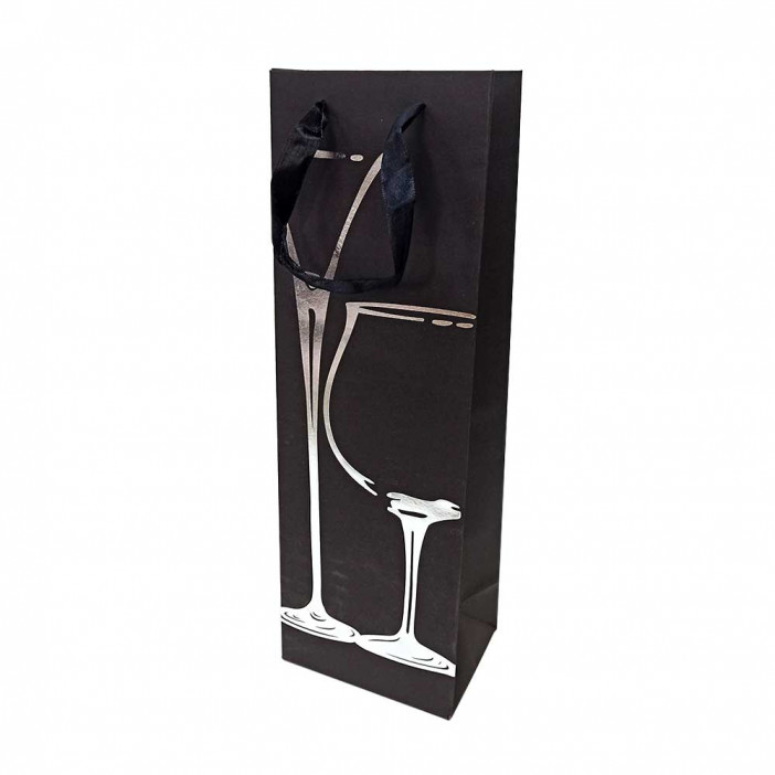 Пакет под бутылку ЛЮКС Черный с метал рисунком размер 12*36*9см 