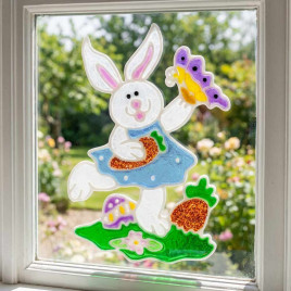 Украшение наклейка для окна Крольчиха с морковкой размер 18*26см