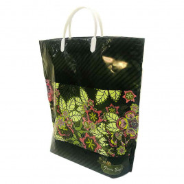 Сумка с пластмассовыми ручками многослойная с карманами Зеленые листья 37*37см