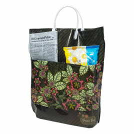 Сумка с пластмассовыми ручками многослойная с карманами Зеленые листья 37*37см