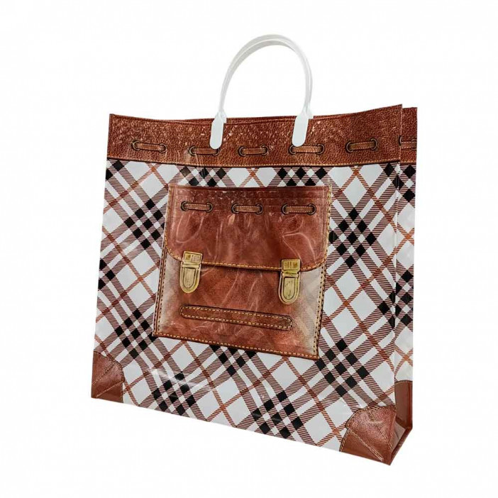 Сумка с пластмассовыми ручками многослойная с карманами Эталон 37*34см