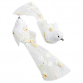 Птичка с цветами белая на зажиме L-19см