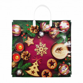 Пакет с пластмассовыми ручками Снежинка размер 36*40см 10шт