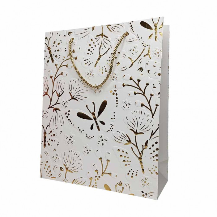 Пакет ЛЮКС Бабочки с золотым тиснением размер 26*32*12см