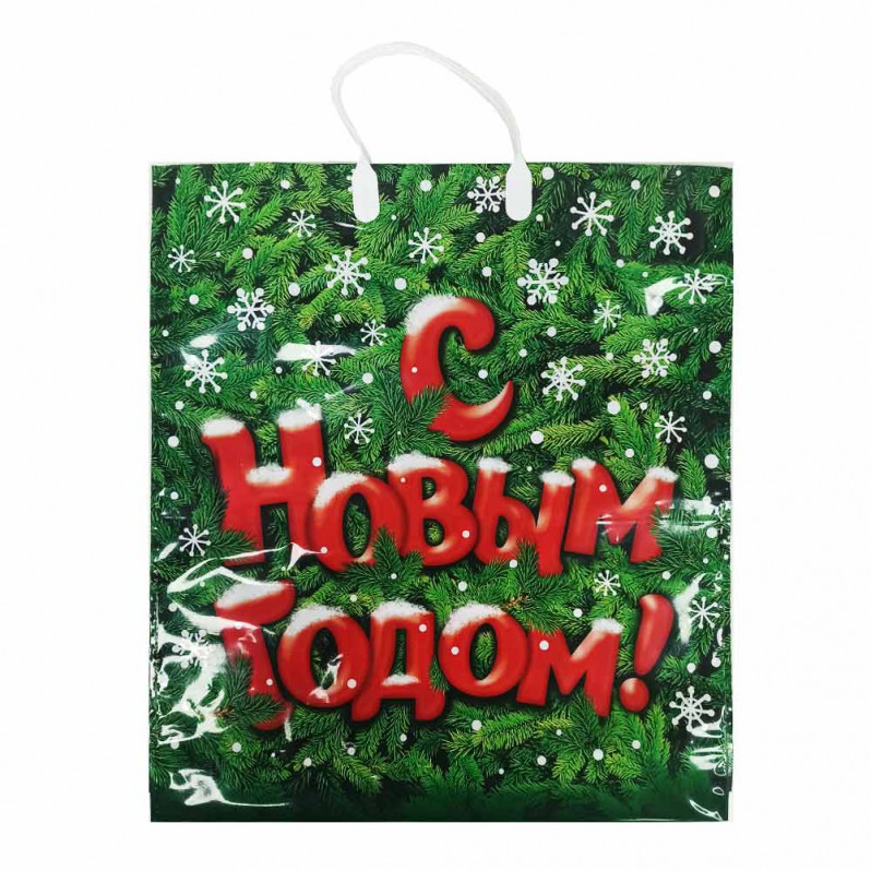 Пакет с пластмассовыми ручками Поздравление размер 40*44см
