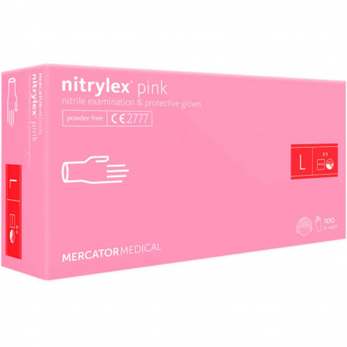 Перчатки нитриловые Nitrylex Pink розовые 50 пар S, L 