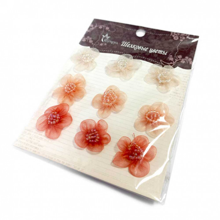 Декор Шелковые цветы на липучке бордовые D-2,5см уп 9шт