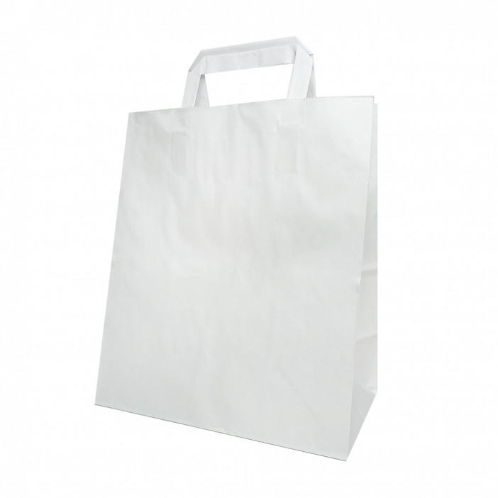 Пакет бумажный белый с плоской ручкой 80г/м2 размер 28*32*15см уп 10шт