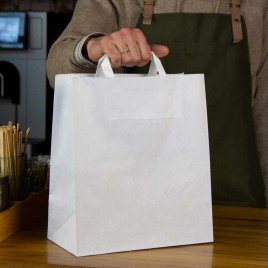 Пакет бумажный белый с плоской ручкой 80г/м2 размер 28*32*15см уп 10шт