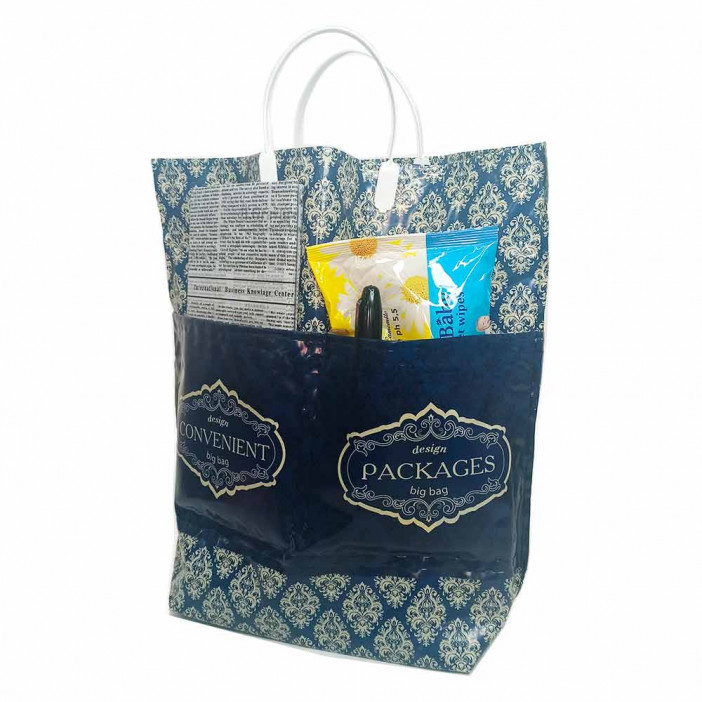 Сумка с пластмассовыми ручками многослойная с карманами Packages 37*37см