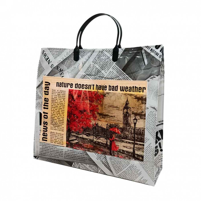 Сумка с пластмассовыми ручками многослойная с карманами Ретро 33*32см