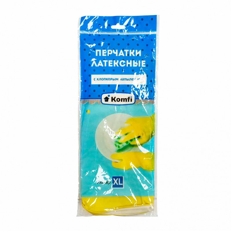 Перчатки хозяйственные латексные Комфи желтые 1 пара S, XL 