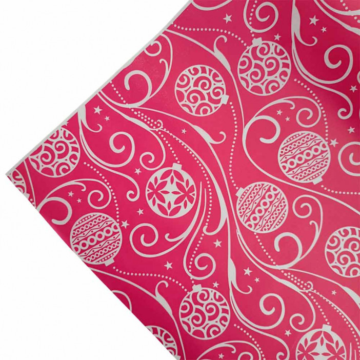 Бумага белая крафт в рулоне Новогодние шары ягодный пунш размер 70см*10м
