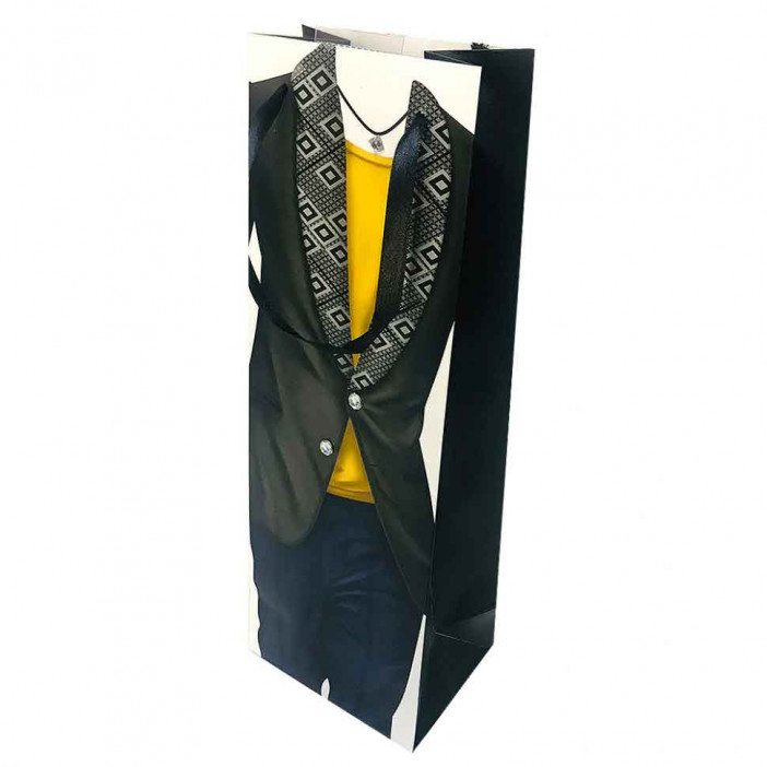 Пакет под бутылку ЛЮКС Мужской костюм размер 12*35*9см  