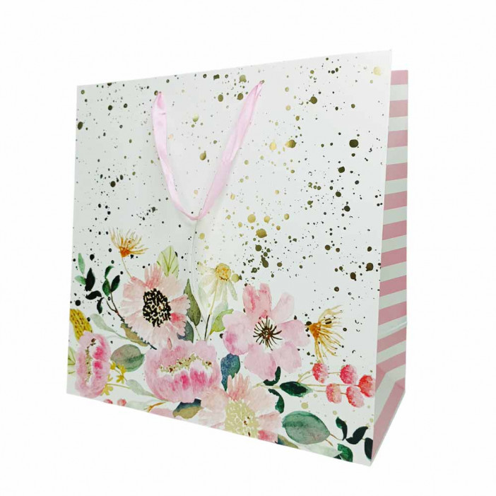 Пакет ЛЮКС Цветы  с золотым тиснением размер 37*37*18см