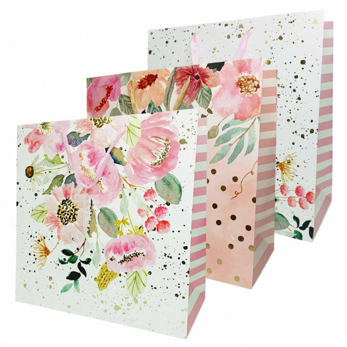 Пакет ЛЮКС Цветы  с золотым тиснением размер 37*37*18см