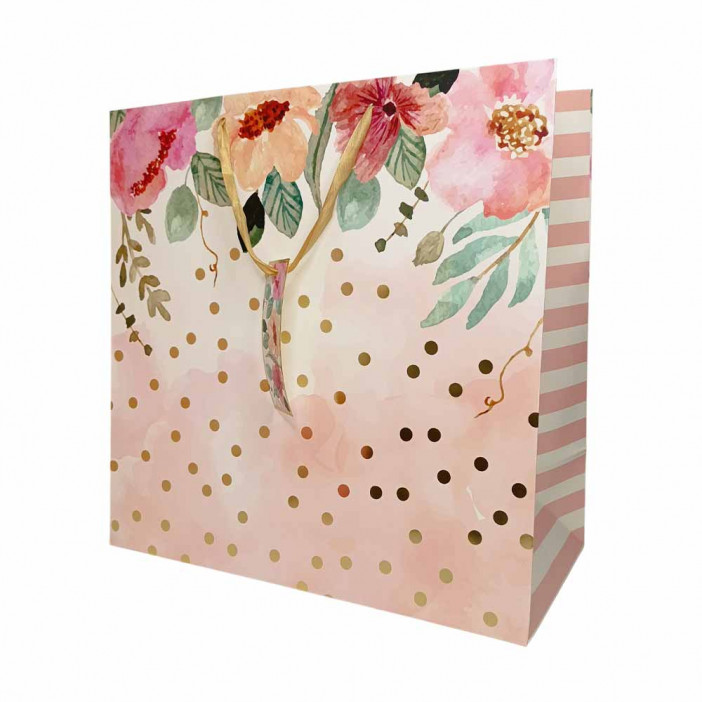 Пакет ЛЮКС Цветы  с золотым тиснением размер 37*37*18см