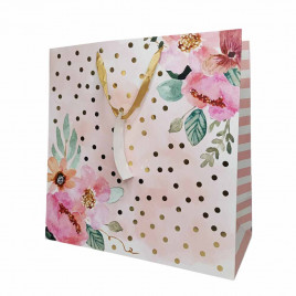 Пакет ЛЮКС Цветы с золотым тиснением размер 37*37*18см