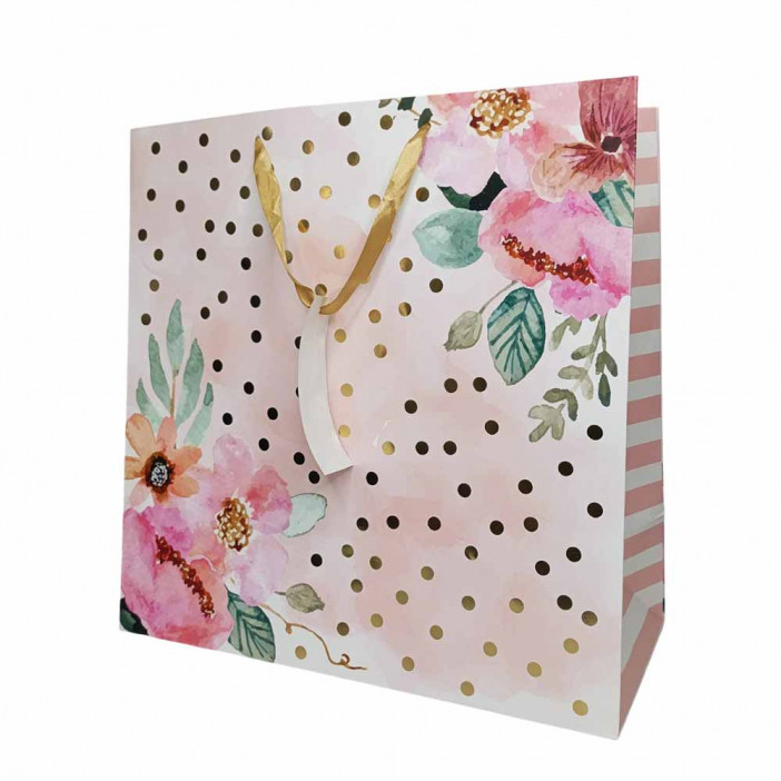 Пакет ЛЮКС Цветы  с золотым тиснением размер 37*37*18см