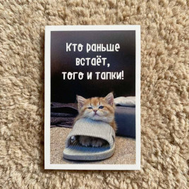 Мини-открытка Кто раньше встает 5,5*8см