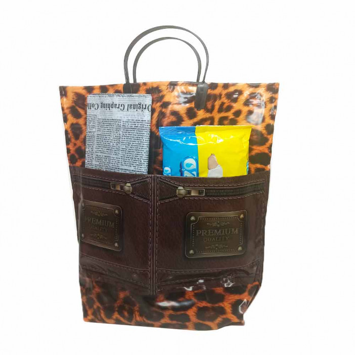 Сумка с пластмассовыми ручками многослойная с карманами Премиум 37*37см