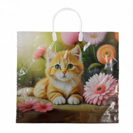 Пакет с пластмассовыми ручками 36*40см Рыжий котенок 10шт