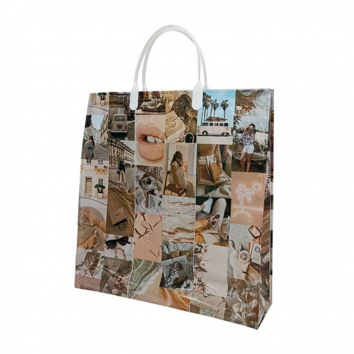 Сумка с пластмассовыми ручками многослойная с карманами Софикс 33*32см