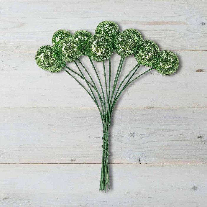 Шарики на проволоке зеленые D-1,5см Н-9см