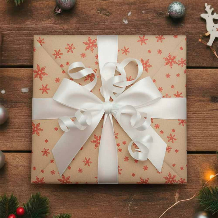 Бумага крафт в рулоне Снежинки красные размер 70см*10м