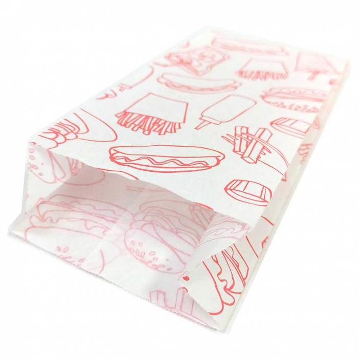 Пакет бумажный белый с печатью с плоским дном размер 20,5*9*4см уп 10шт