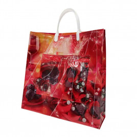 Сумка с пластмассовыми ручками многослойная с карманами Фиеста 34*34см