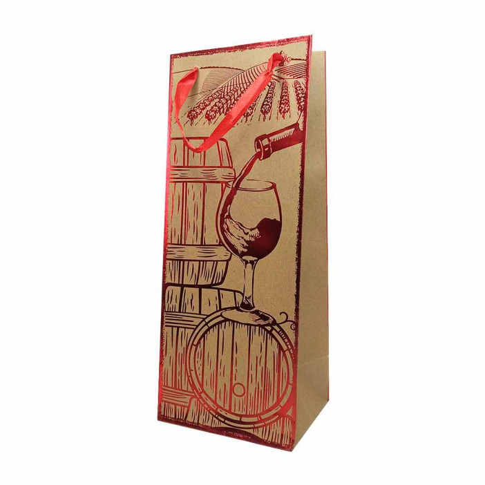 Пакет под бутылку КРАФТ с метал рисунком размер 14*35*11см