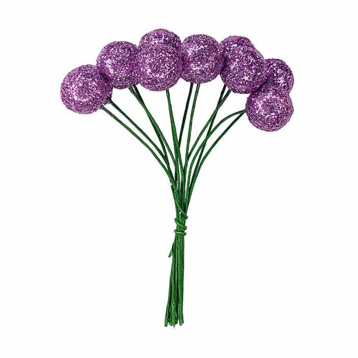 Шарики на проволоке фиолетовые D-1,5см Н-9см