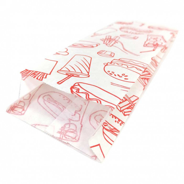 Пакет бумажный белый с печатью с плоским дном размер 22*8*3см уп 10шт