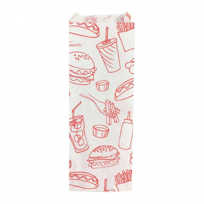 Пакет бумажный белый с печатью с плоским дном размер 22*8*3см уп 10шт