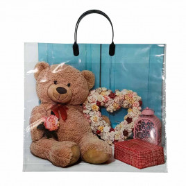 Пакет с пластмассовыми ручками 36*40см Мишка и сердце 10шт