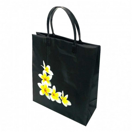 Пакет сумка размер 23*26см Белые цветы на черном фоне