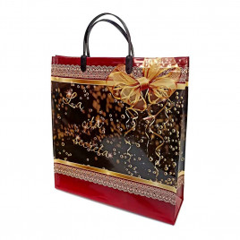 Сумка с пластмассовыми ручками многослойная Золотой бант 34*36см