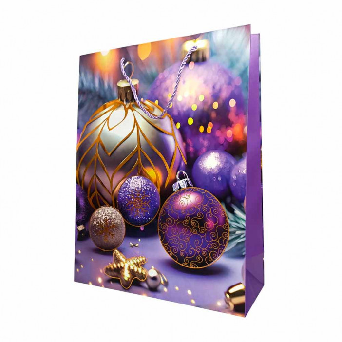 Пакет ЛЮКС НГ Елка, шары новогодние с тиснением размер 31*41*12см