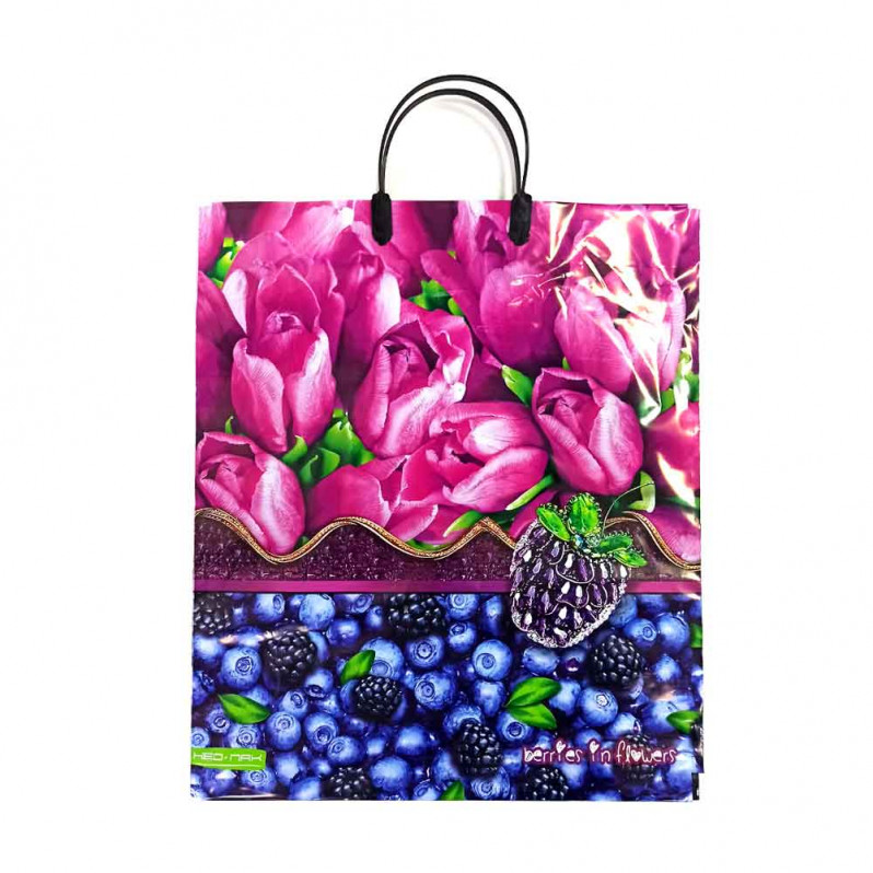 Пакет с пластмассовыми ручками 40*44см Berries in flowers 10шт