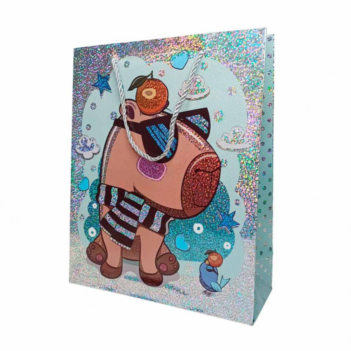 Пакет ЛЮКС Капибара голограм размер 26*32*12см