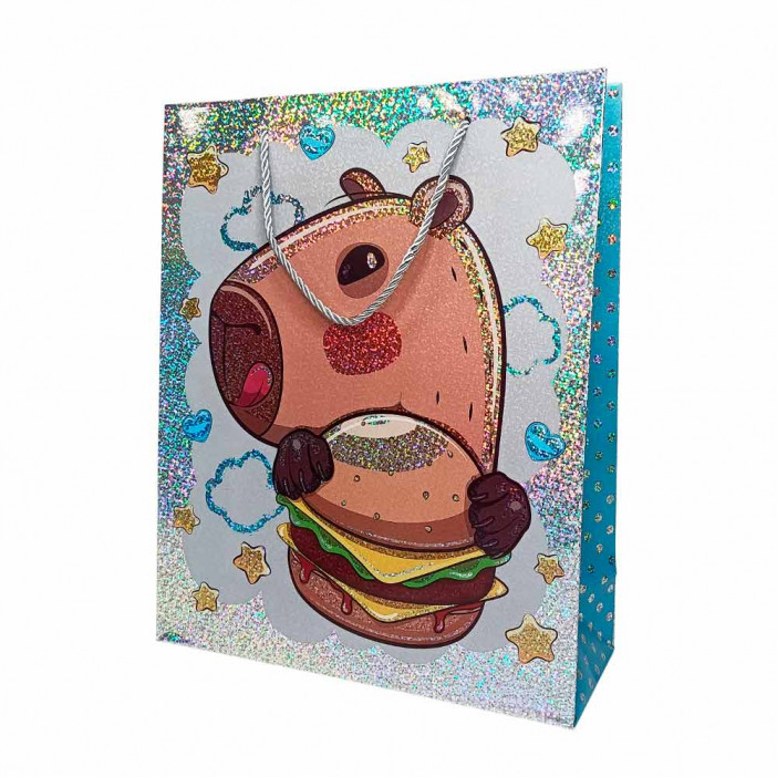 Пакет ЛЮКС Капибара голограм размер 26*32*12см